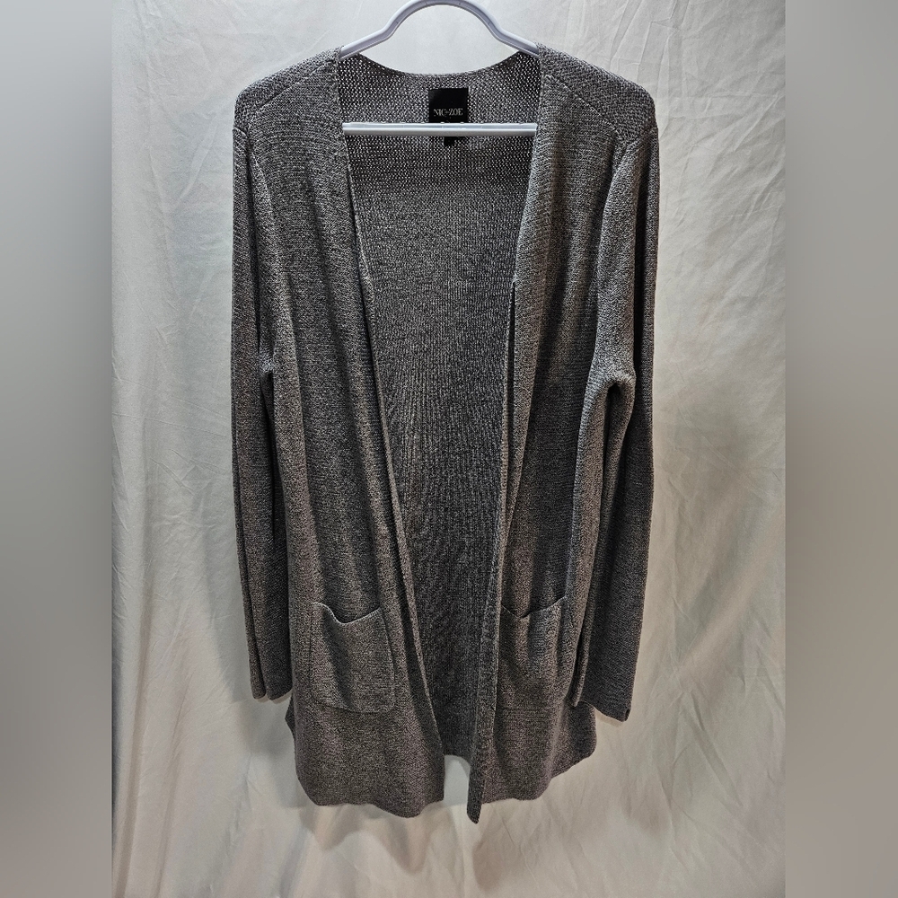 Nic+Zoe Women's Open Long Cardigan Sweater Blue/Gray Sz L